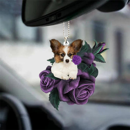 Papillon In Purple Rose Car Hanging Ornament - Best gifts your whole family