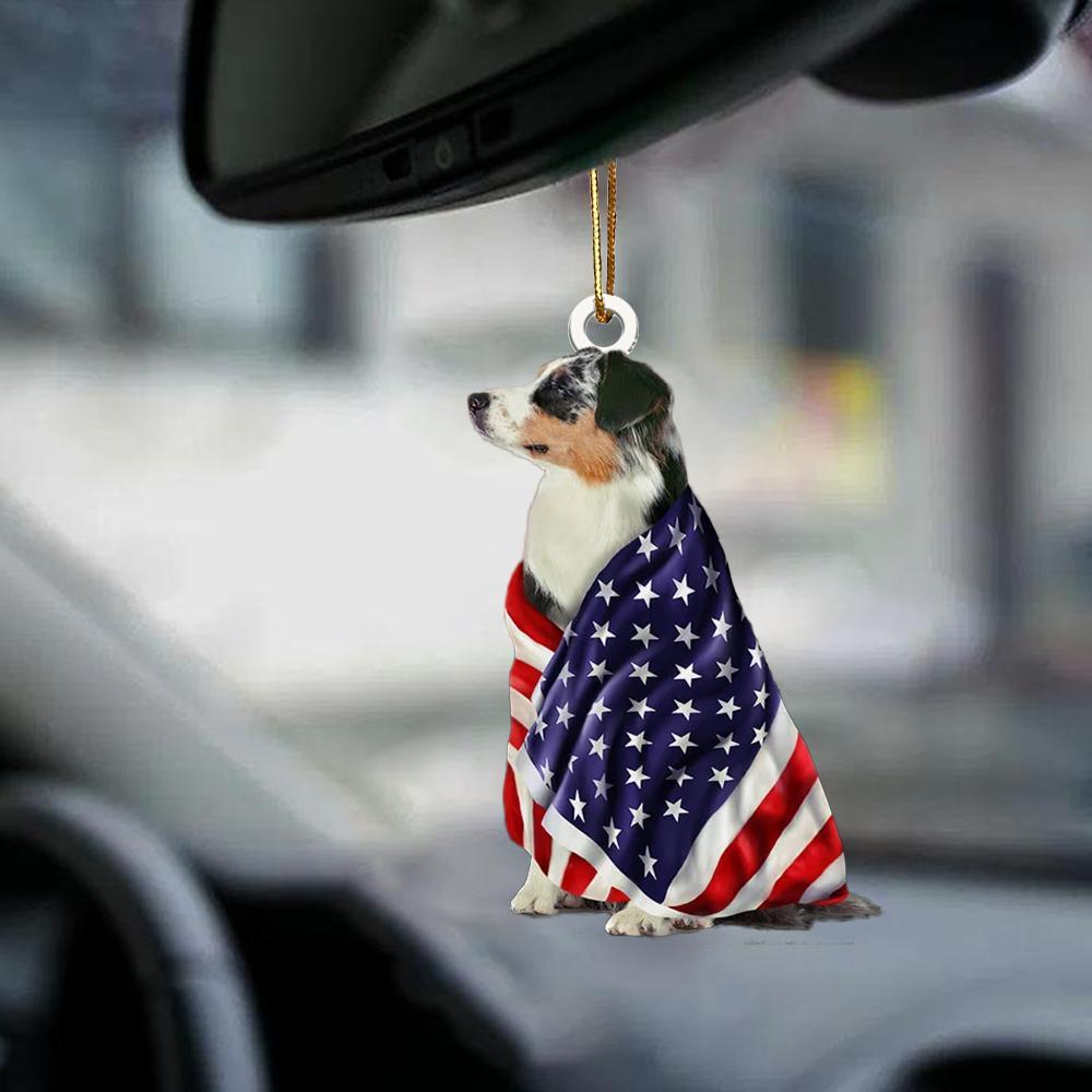 Patriotic Australian Shepherd With Mount Rushmore Flag Two Sided Ornament - Best gifts your whole family