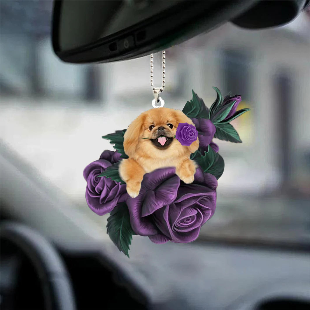 Pekingese In Purple Rose Car Hanging Ornament - Best gifts your whole family