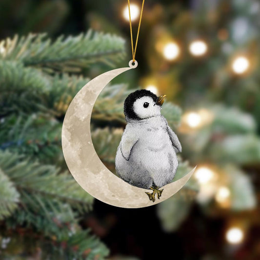 Penguin Sits On The Moon Hanging Ornament, Animal Christmas Ornaments - Best gifts your whole family