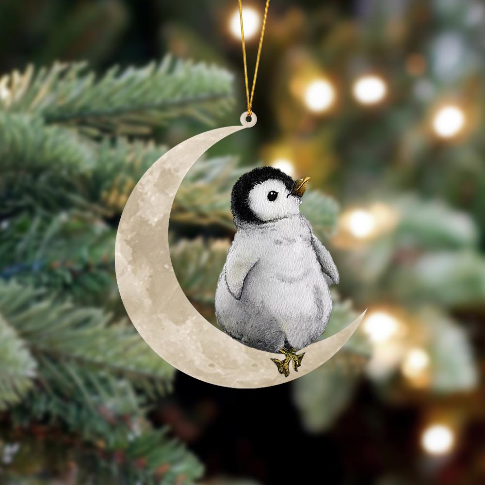Penguin Sits On The Moon Hanging Ornament, Animal Christmas Ornaments - Best gifts your whole family