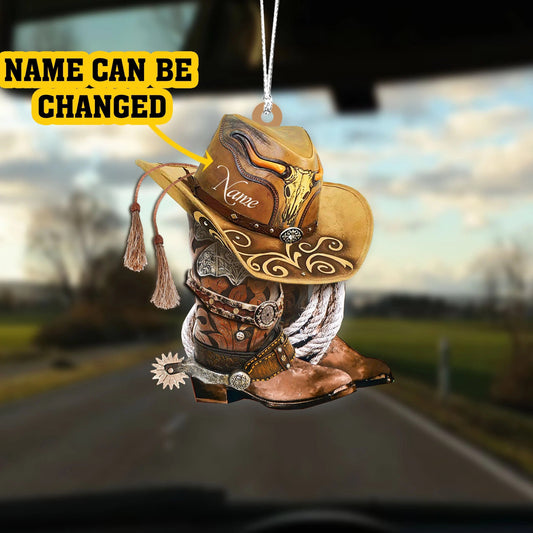 Personalized Boots And Hat Cowboy & Cowgirl Flat Acrylic Hanging Ornament Cowboy Ornaments - Best gifts your whole family