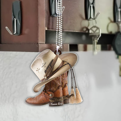 Personalized Boots And Hat Cowboy Flat Acrylic Car Hanging Ornament - Best gifts your whole family