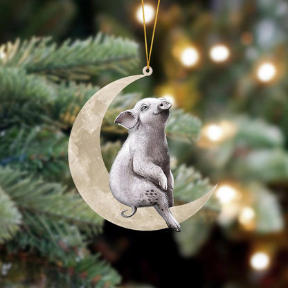 Pig Sits On The Moon Hanging Ornament, Animal Christmas Ornaments - Best gifts your whole family