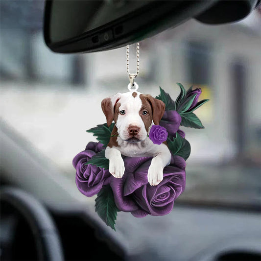 Pit Bull In Purple Rose Car Hanging Ornament, Dog Hanging Ornament For Auto - Best gifts your whole family