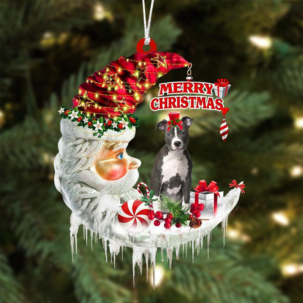 Pit Bull On The Moon Merry Christmas Hanging Ornament - Best gifts your whole family