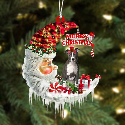 Pit Bull On The Moon Merry Christmas Hanging Ornament - Best gifts your whole family