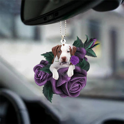 Pitbull In Purple Rose Car Hanging Ornament, Best Ornament Gift For Car - Best gifts your whole family