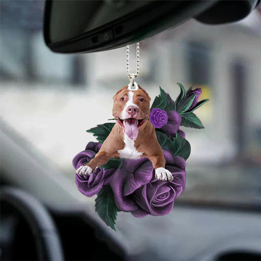 Pitbull In Purple Rose Car Hanging Ornament, Car Ornament Gifts - Best gifts your whole family