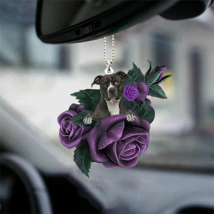 Pitbull In Purple Rose Car Hanging Ornament - Best gifts your whole family