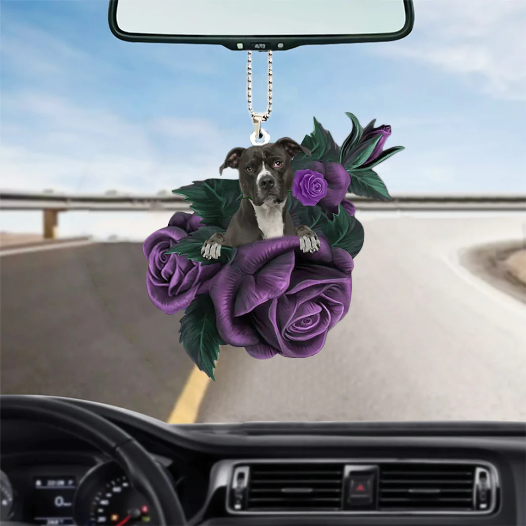 Pitbull In Purple Rose Car Hanging Ornament - Best gifts your whole family