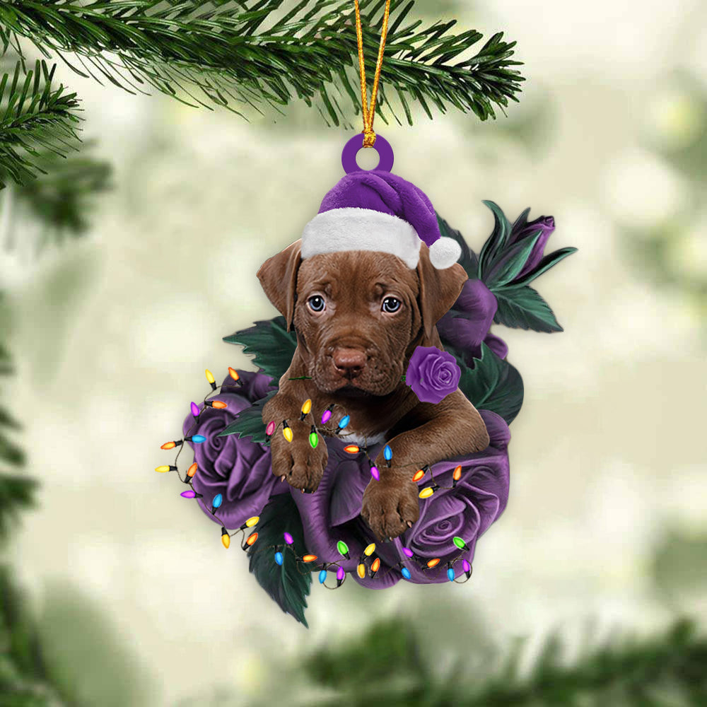 Pitbull In Purple Rose Christmas Ornament Christmas Gift To Dog Lover - Best gifts your whole family