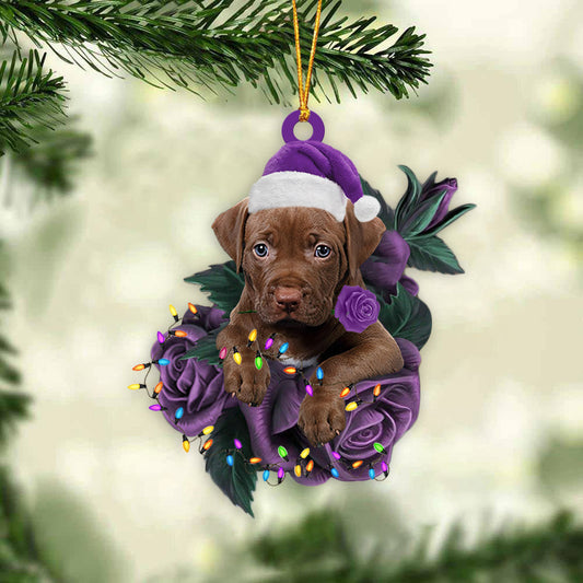 Pitbull In Purple Rose Christmas Ornament Christmas Gift To Dog Lover - Best gifts your whole family
