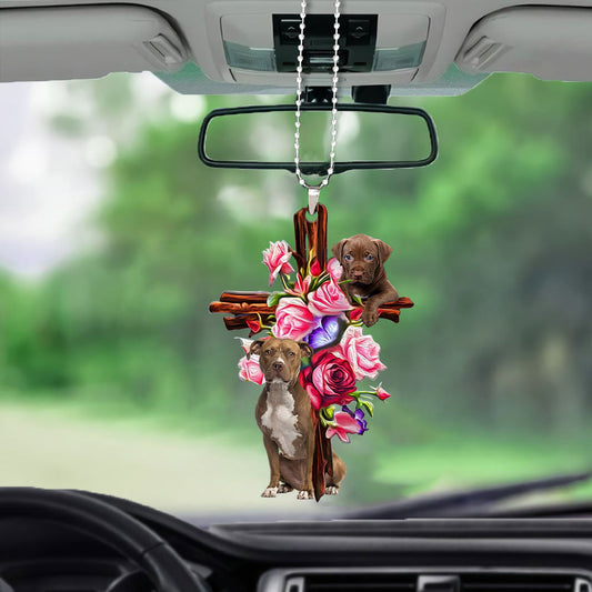 Pitbull Roses And Jesus Auto Hanging Ornament Dog Ornaments For Car Godmerc - Best gifts your whole family