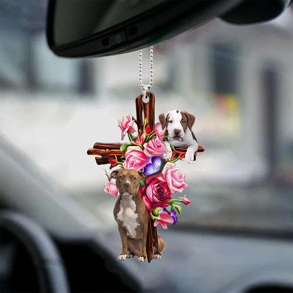 PitBull Roses and Jesus Car Hanging Ornament Dog Ornaments Gift For Pet Lovers - Best gifts your whole family