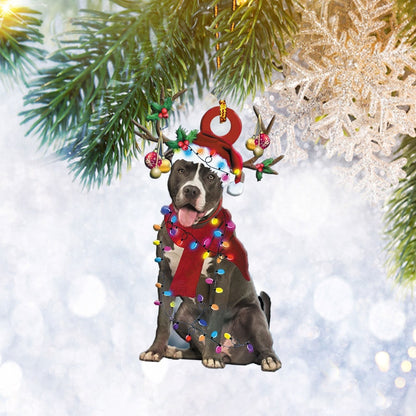 Pitbull With Christmas Light Reindeer Ornament, Dog Pet Lover Gifts, Christmas Tree Ornament, Home Decor - Best gifts your whole family