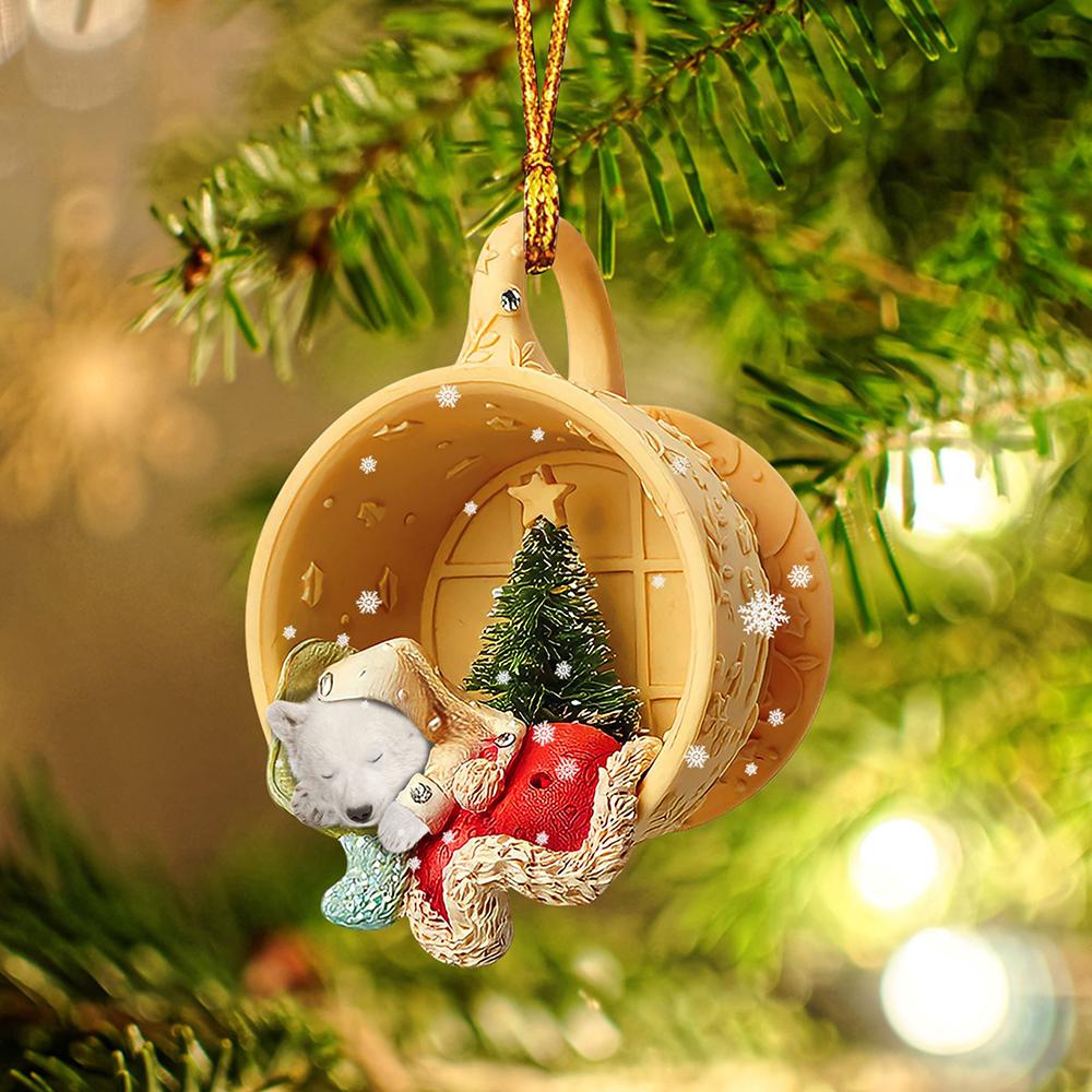 Polar Bear Sleeping in a tiny cup Christmas Holiday-Two Sided Ornament, Christmas Ornament, Car Ornament - Best gifts your whole family