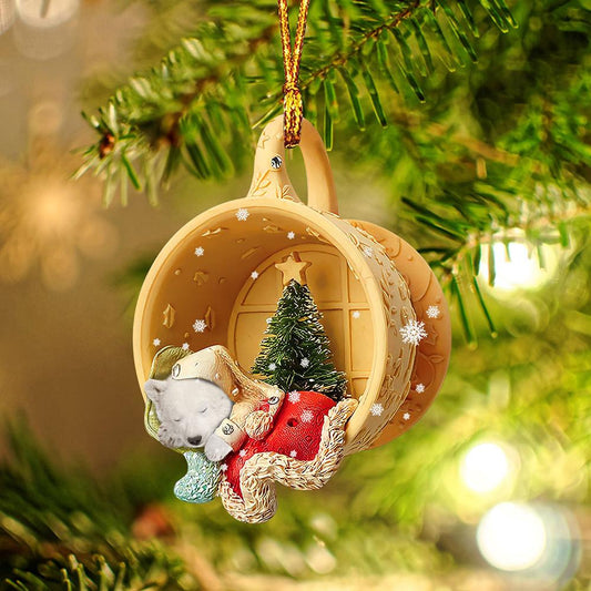 Polar Bear Sleeping in a tiny cup Christmas Holiday-Two Sided Ornament, Christmas Ornament, Car Ornament - Best gifts your whole family