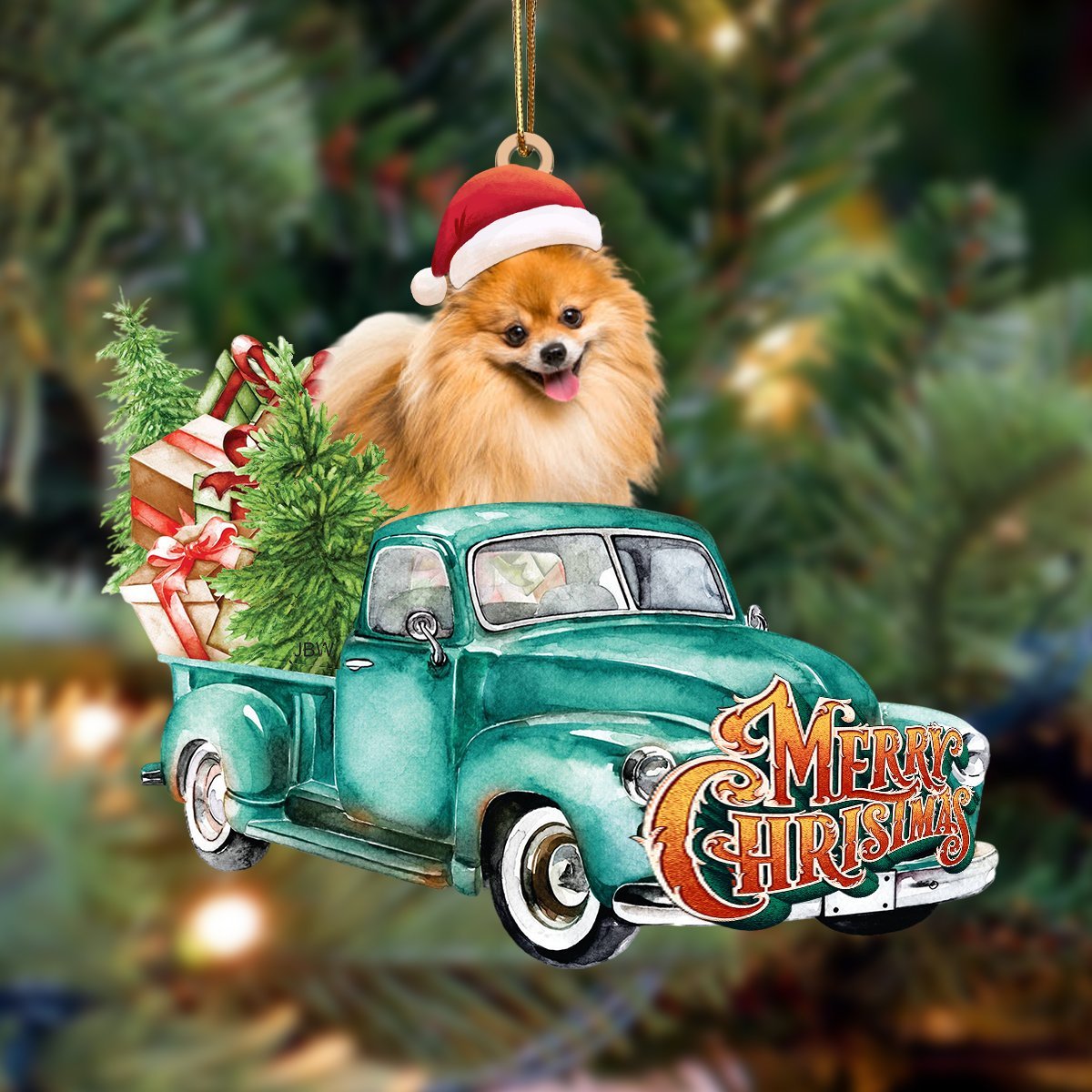 Pomeranian-Green Truck Hanging Ornament - Best gifts your whole family