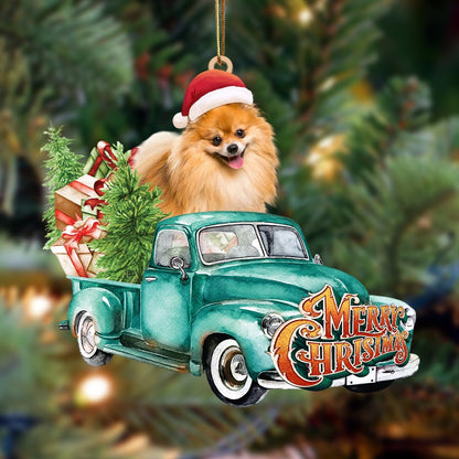 Pomeranian-Green Truck Hanging Ornament - Best gifts your whole family