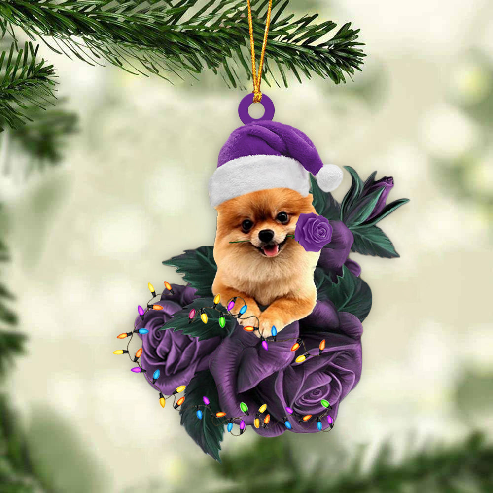 Pomeranian In Purple Rose Christmas Ornament Christmas Gift To Dog Lover - Best gifts your whole family