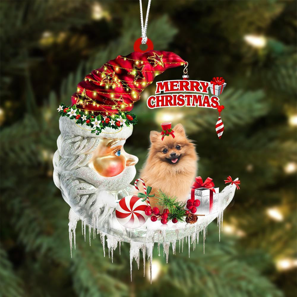 Pomeranian On The Moon Merry Christmas Hanging Ornament - Best gifts your whole family