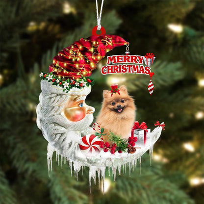 Pomeranian On The Moon Merry Christmas Hanging Ornament - Best gifts your whole family