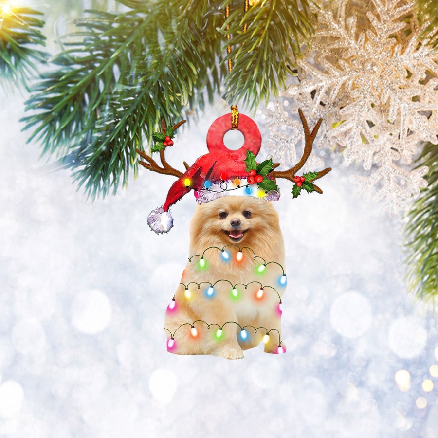 Pomeranian Reindeer Flat 2D Christmas Ornament, Dog Pet Lover Gift, Christmas Tree Ornament, Home Decor Plastic Ornament - Best gifts your whole family