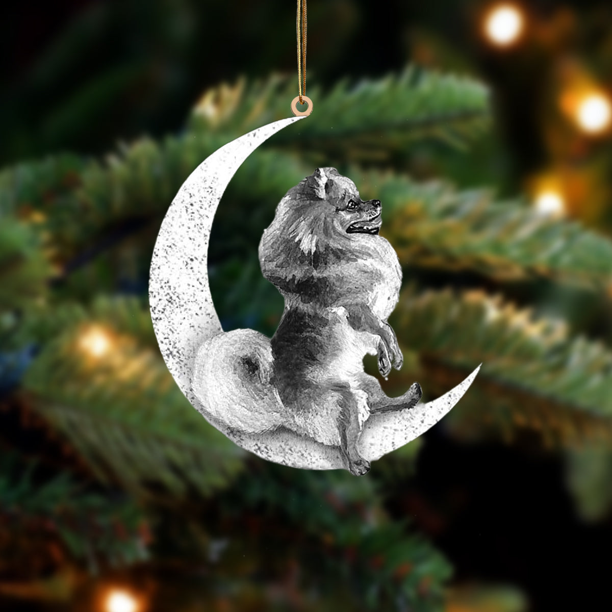 Pomeranian Sit On The Moon Two Sided Ornament Dog Hanging Christmas Ornament - Best gifts your whole family