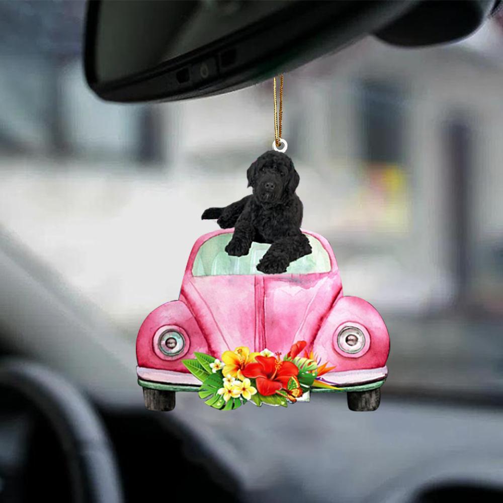 Portuguese Water Dog-Pink Hippie Car-Two Sided Ornament - Best gifts your whole family