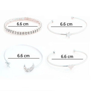 Moon Star Heart Crystal Charm Bracelet Set (4 pcs/set)