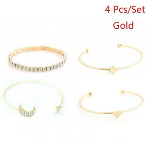 Moon Star Heart Crystal Charm Bracelet Set (4 pcs/set)