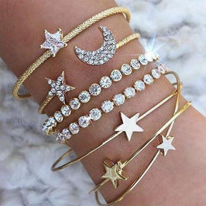 Moon Star Heart Crystal Charm Bracelet Set (4 pcs/set)