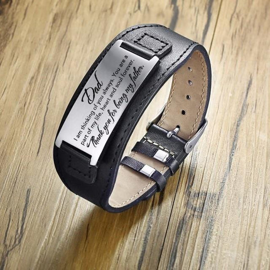 To My Dad - Thank You My Father Engraved Leather Bracelet