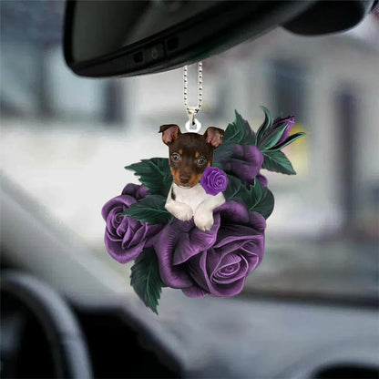 Rat Terrier In Purple Rose Car Hanging Ornament - Best gifts your whole family