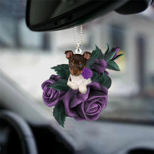 Rat Terrier In Purple Rose Car Hanging Ornament - Best gifts your whole family
