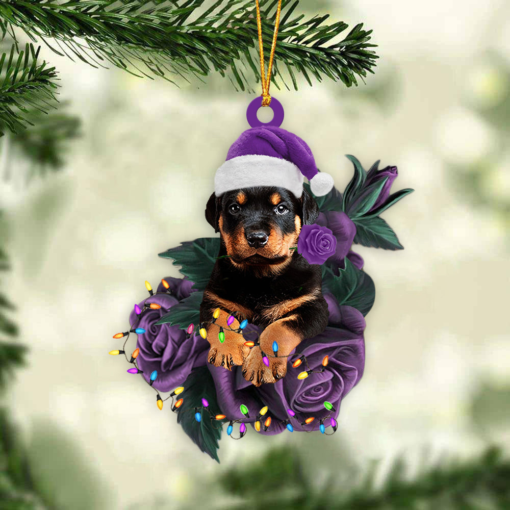 Rottweiler In Purple Rose Christmas Ornament Christmas Gift To Dog Lover - Best gifts your whole family