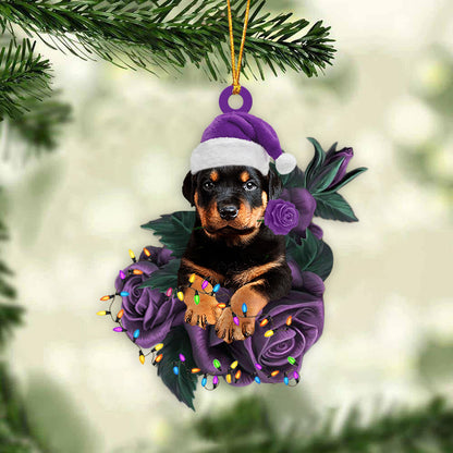 Rottweiler In Purple Rose Christmas Ornament Christmas Gift To Dog Lover - Best gifts your whole family