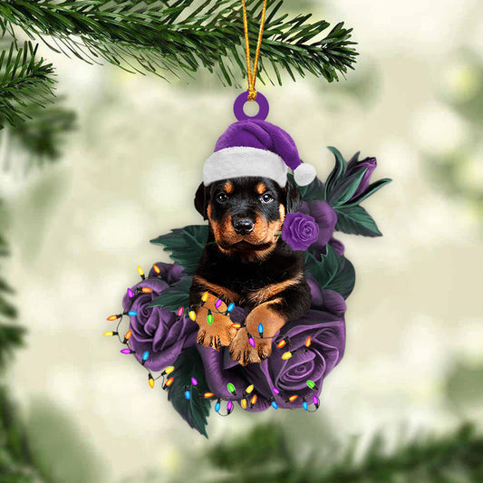Rottweiler In Purple Rose Christmas Ornament Christmas Gift To Dog Lover - Best gifts your whole family