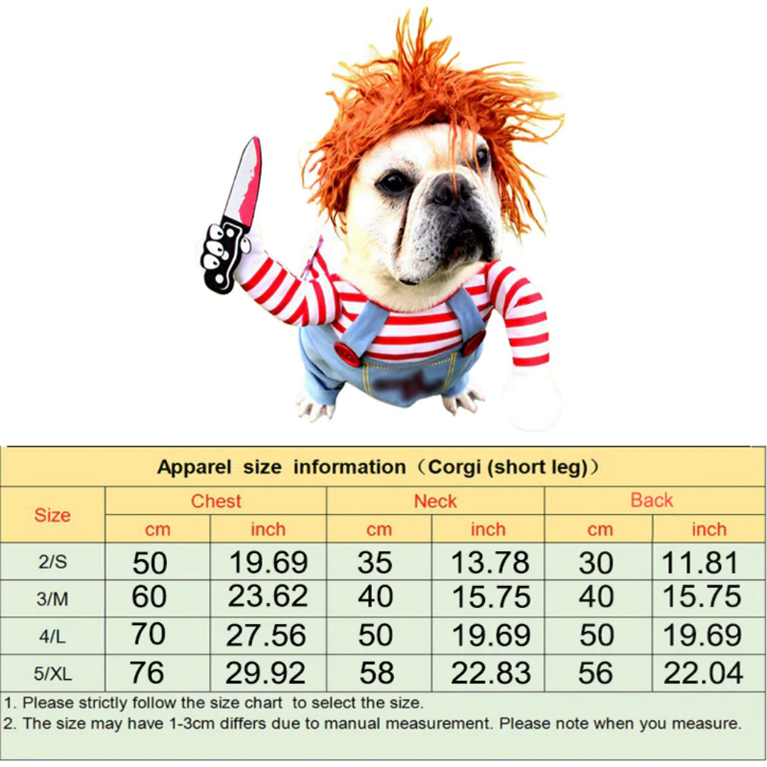 Hund Kat Pet Sjovt kostume Chucky Deadly Doll Cosplay Party Fancy juleklud