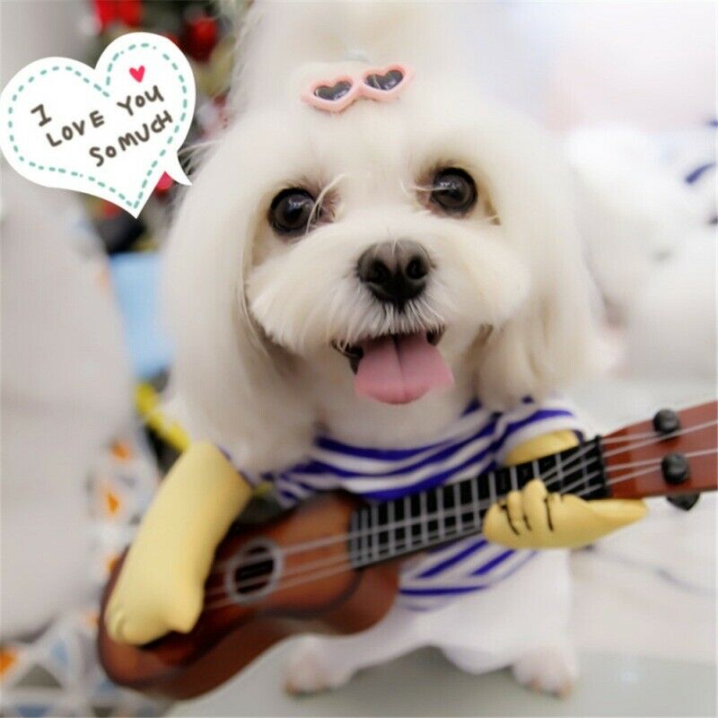 Funny Pet Cosplay Clothes Guitarist Player Suit Dog Puppy Cat Costume Halloween