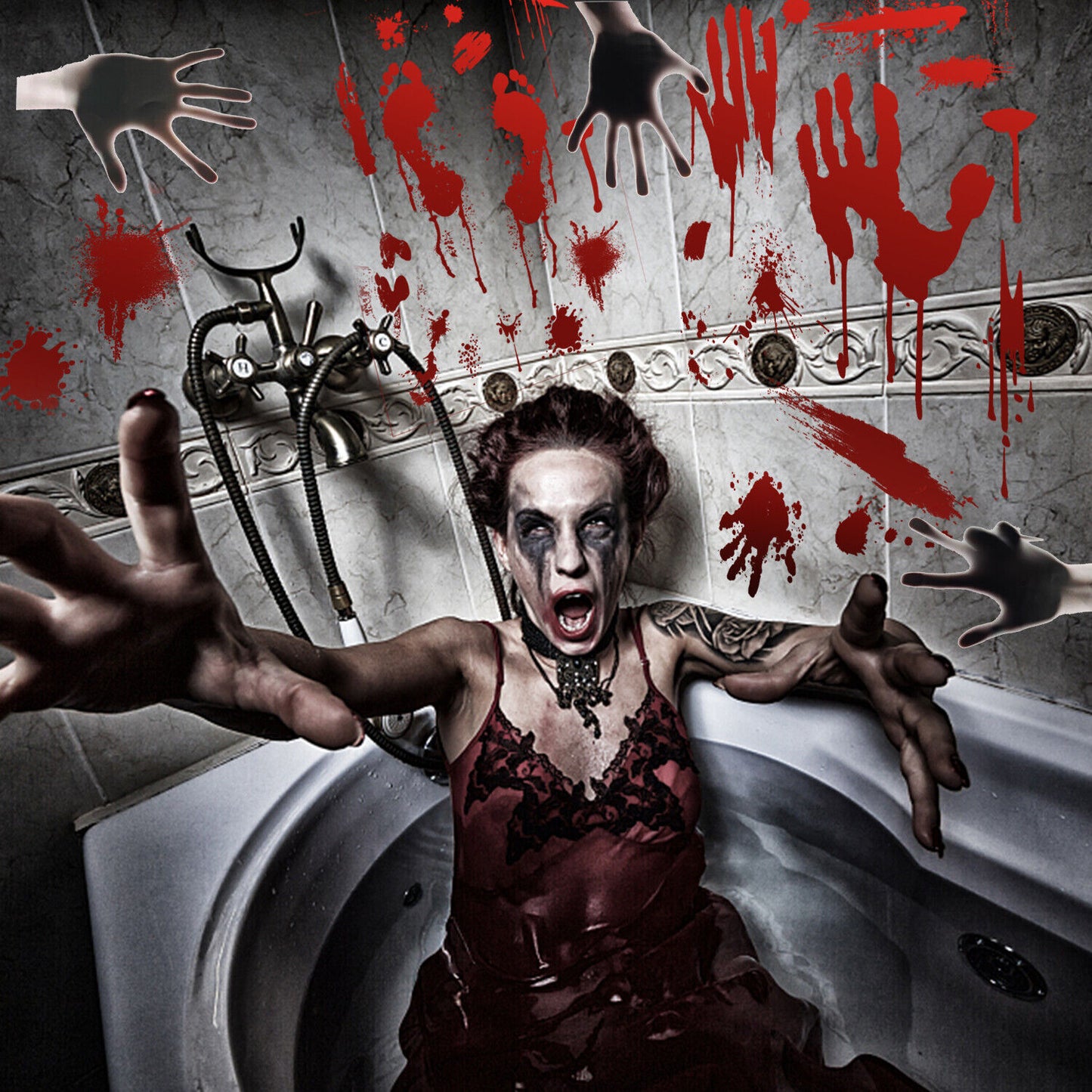Halloween Bloody Knives Hanging Haunted Scary Horror Banner Window Wall Sticker