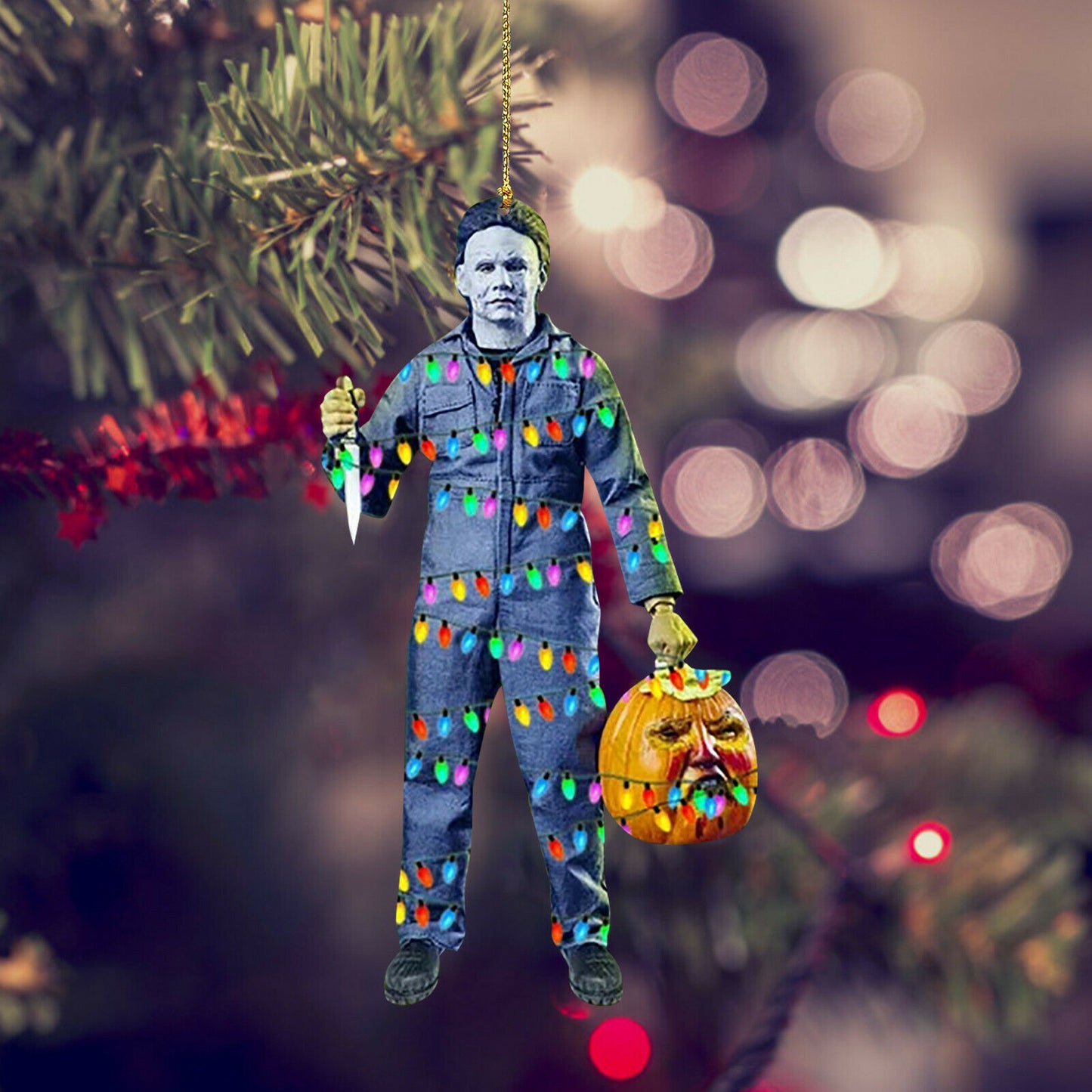 DIY Horror Scannán Ornáide Trick nó Caitheamh Scary Crann Nollag Ornáide Horror