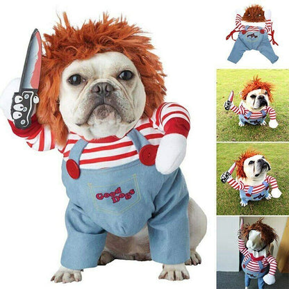 Hund Kat Pet Sjovt kostume Chucky Deadly Doll Cosplay Party Fancy juleklud