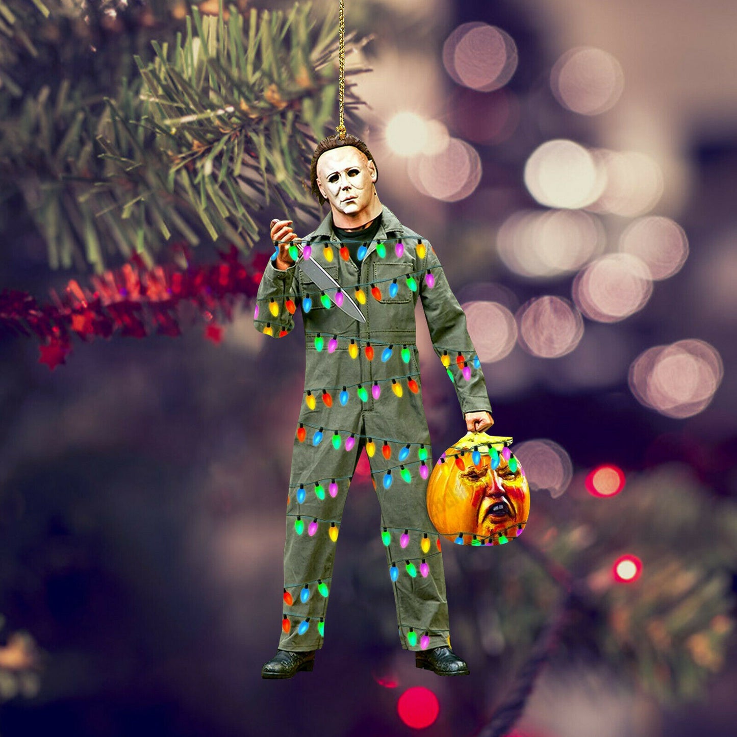 DIY Horror Scannán Ornáide Trick nó Caitheamh Scary Crann Nollag Ornáide Horror