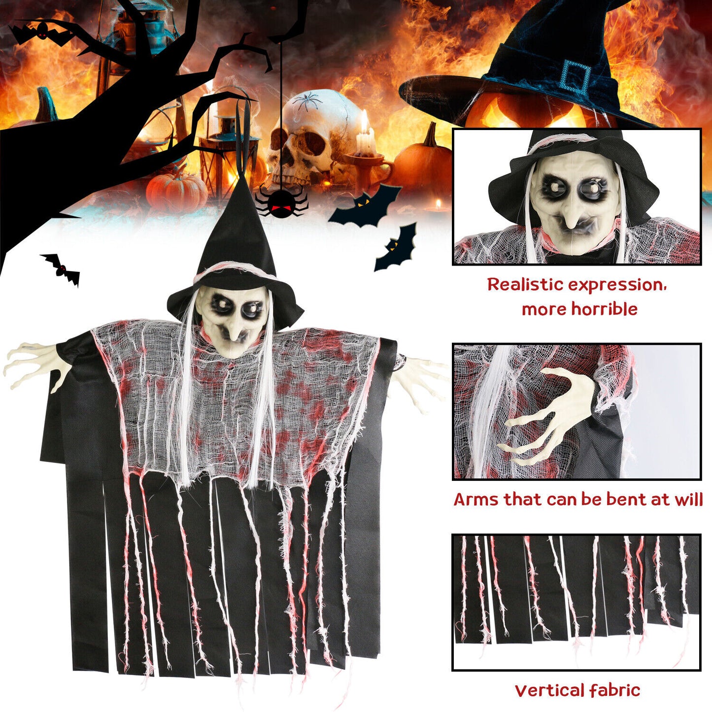 Halloween Decorations Hanging Animated Witch Haunted House Prop Outdoor Indoor