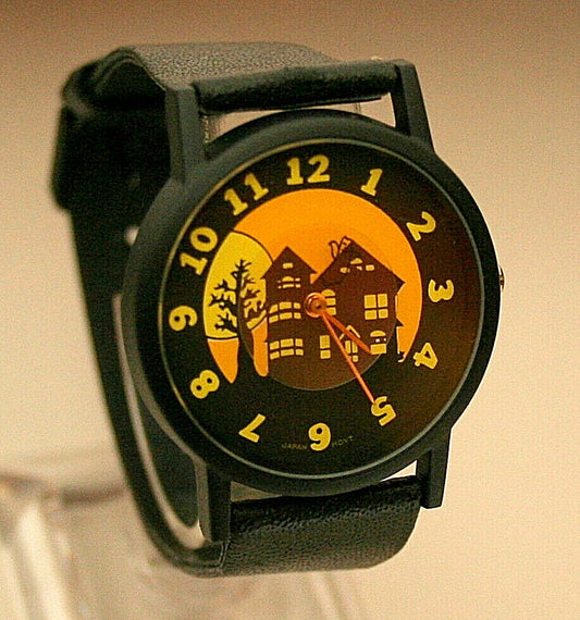Vtg Halloween Haunted House Floating Ghost Mystery Dial Watch New NOS 1980's