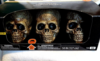 Celebrate Halloween Set of 3 Skull Pathway Markers Flashing Lights and Sound
