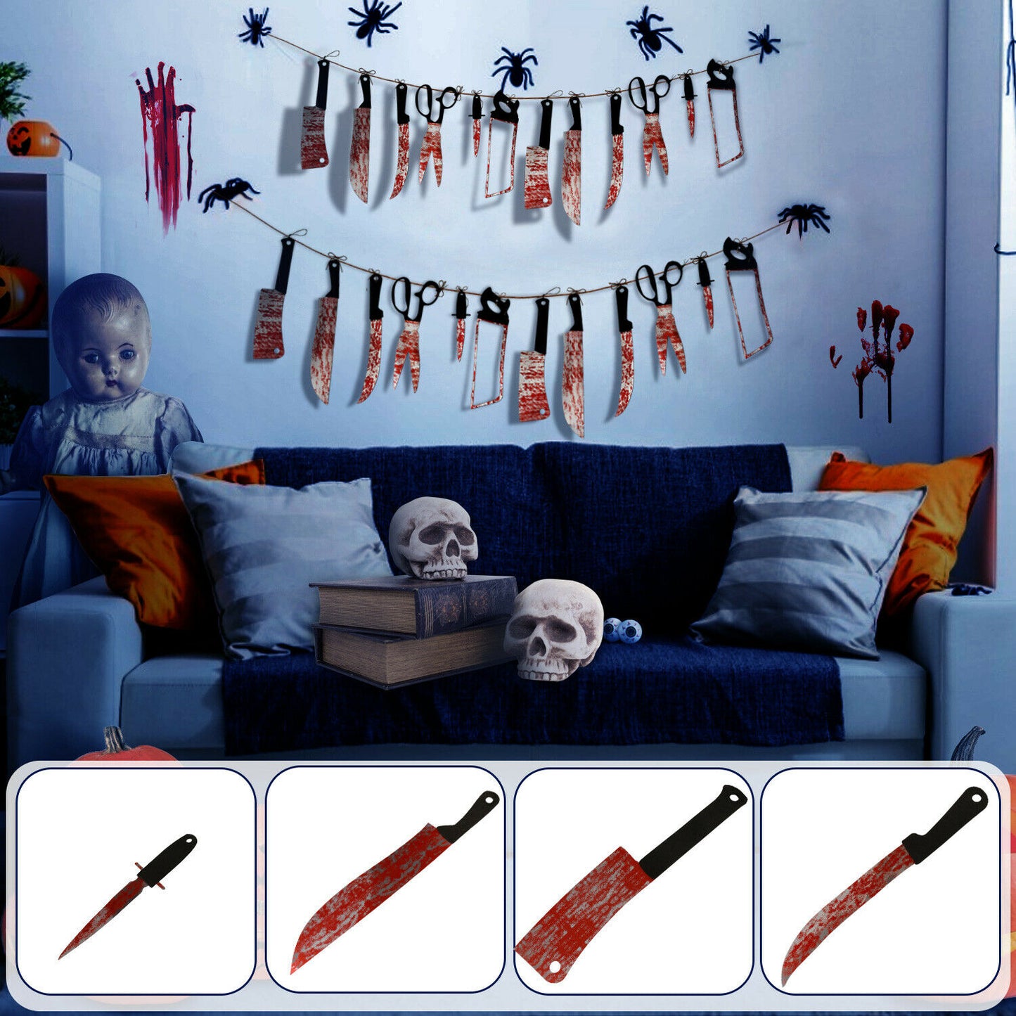 Halloween Hanging Bloody Knives Haunted Scary Horror Banner Props Party Decor US