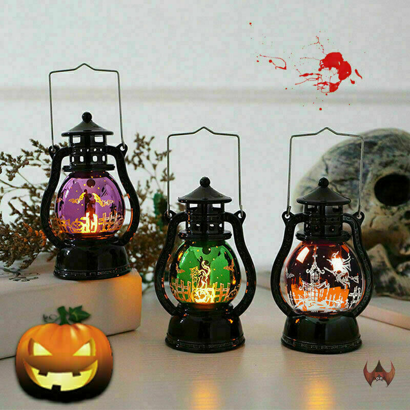 Halloween Lamp Flame Pumpkin Castle Witch Lights Party LED Lantern Hanging Gift